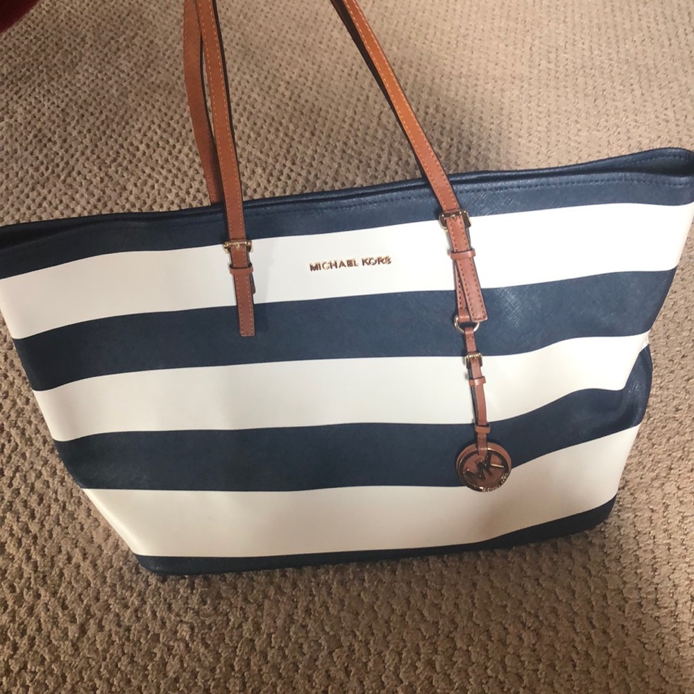 Blue and white stripe Michael Kors purse & wallet